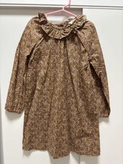 H&M キッズ　花柄長袖ワンピース ブラウン系