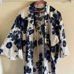 青い花柄 浴衣 単品