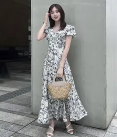 値下げ rienda ダブルフレアスリーブワンピース ネイビー リエンダ