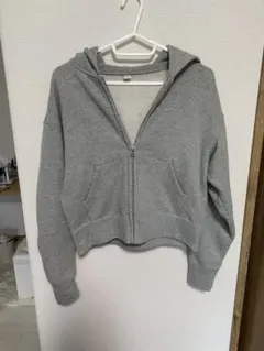 グレー フルジップ フード付き クロップドパーカー