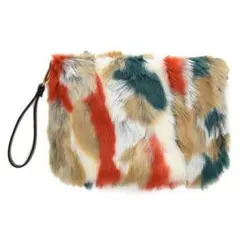 ミックスフェイクファー クラッチバッグ レディース 【グリーン系】