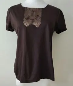 Aquascutum日本製素敵すぎるブラウンスパンコール装飾Tシャツ9号#266のサムネイル