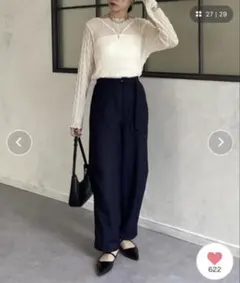 Thevon ベルト付き　コクーンパンツ　ネイビー　Sのサムネイル