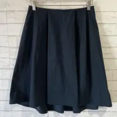クイーンズコート タックフレアスカート（XL相当）ネイビー 大きいサイズ ひざ丈
