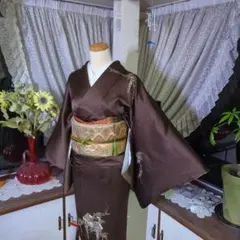 Shrimp【新品未使用極美品】訪問着フルセット　正絹　袷　和楽器文様 和遊館】EHB1497 仕立付！ゴールデンムガシルク糸使用花織お洒落