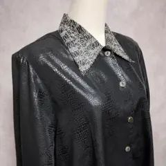 90s ポリエステル100％ レザー調スネークパターン 長袖 シャツジャケット