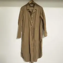 ベージュ キャメル ブラウン コーデュロイ シャツワンピース 長袖