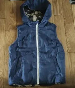 リバーシブル中綿ベスト XL デニム風・迷彩