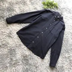 H&M【M】レギュラーフィット ネイビー 長袖 コットン シャツ ボタンダウン