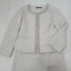 高級 グリーンレーベルリラクシング ツイード スーツ セットアップ ノーカラー