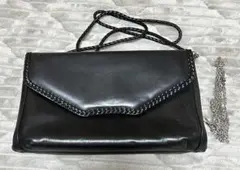 ブラック 編み込みデザイン ショルダーバッグ取り替えチェーン付き