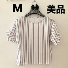 リュリュ　フリル袖ブラウス　M ストライプ　きれいめ　オフィス　通勤　美品のサムネイル
