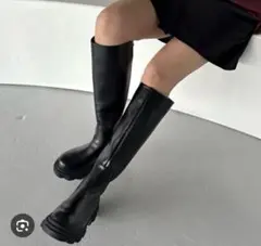 ジーナシス　ラグソールバックジップロングブーツ ブラック