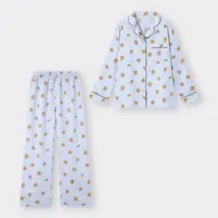 【美品】GU レディース 長袖・長ズボン サテンパジャマ Mサイズ フルーツ柄