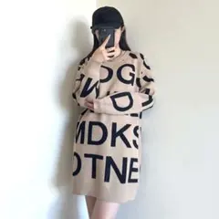 non-hedge 総ロゴニットワンピース ベージュのサムネイル