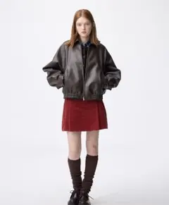 赤 コーデュロイ ミニスカート プリーツ　インパン付