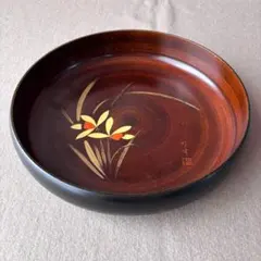 菓子入れ 峯明 作 木製漆器 菓子鉢 水仙蒔絵 溜塗 菓子器 茶道具