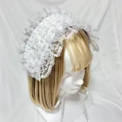ハンドメイド ヘッドドレス 白系⑤ リボン フリル