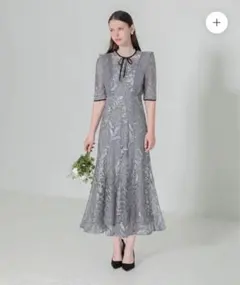 LEJAレースパイピングフリルマーメイドワンピースドレス　刺繍入り