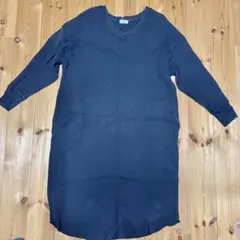 長袖ワンピース　M　ブラック　ワッフル生地　PAS DE DEUX ロング丈