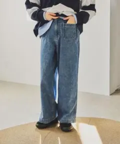 ニコアンド ケミカルポケットワイドパンツ インディゴ87 M 古着 デニム