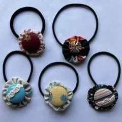 ハンドメイド ヘアゴム 5個セット カラフル