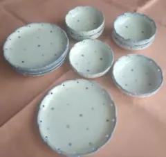 【昭和レトロ】 橘吉　たち吉　水色ドット模様 小鉢6点　小皿5点 食器セット
