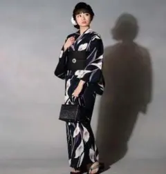 ◇高級しじら織浴衣 絣縞ネイビー◇先染めゆかた◇着物着用可☆新品未