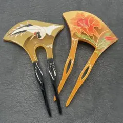 2点セットT 簪 かんざし 髪飾り バチ型 和装小物 結婚式 黄色