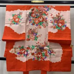 604agu43□お宮参り 掛け着 祝い着 七五三にも 3歳 御所車 花□良好