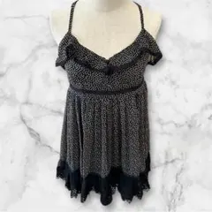 ココディール　フリル付き黒白ドットキャミワンピース　サイズ2