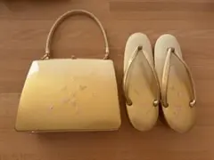金色 蝶模様 ハンドバッグと草履セット