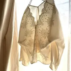 大人可愛い　ロペピクニック ブラウス レース　長袖 刺繍 M アイボリー