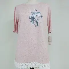 [新品]　婦人服　花柄プリント　五分袖トップス　ミセスカットソー