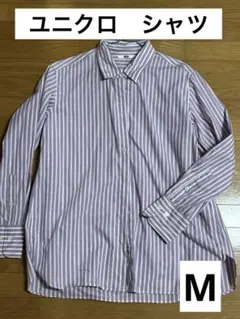 UNIQLO シャツ　紫　ストライプ