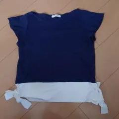 ネイビー×ホワイト バイカラー 半袖Tシャツ リボン付きのサムネイル