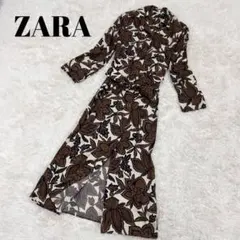 ZARA ザラ 花柄 シャツワンピース ロングワンピース XS 大判花柄 羽織り