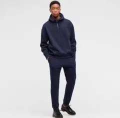 UNIQLO +Jドライスウェット ハーフジップパーカ パンツ ブラック L