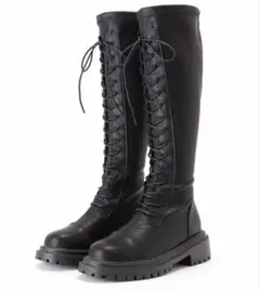 Lace Ladies 厚底 編み上げロングブーツ レースアップ