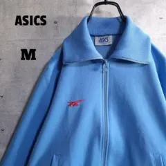 アシックス★90s ワンポイント 刺繍ロゴ トラックジャケット 青 M 日本製