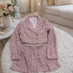 キッズ 女の子 卒業式 入学式 卒園式 セレモニー セットアップ ピンクツイード