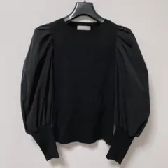 セルフォード　トップス　リブ　シフォンスリーブ　黒　上品　おしゃれ