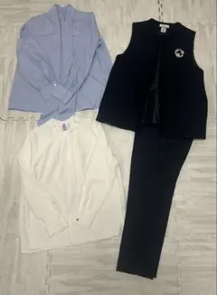 レディース セットアップ シャツ（ライトブルー・ホワイト）　4点セット