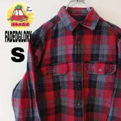USA古着 FADEDGLORY ネルシャツ　S レッド　グレー　チェックのサムネイル