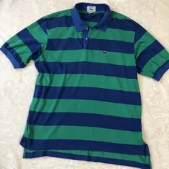 IZOD LACOSTE 緑青ストライプ ポロシャツ L USA製　青ワニ
