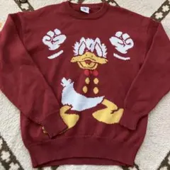 【希少】 00s　MICKEY&CO　ニット　ドナルド　赤　L　ゆるダボ　古着