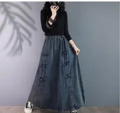 デニム　スカート　ロング　大きいサイズ レディース 秋冬　春新品 ウエストゴム：