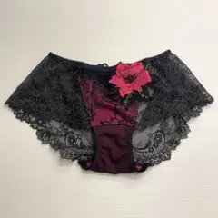 ワコール　サルート　レースショーツ 花の刺繍付き 黒とワインレッド