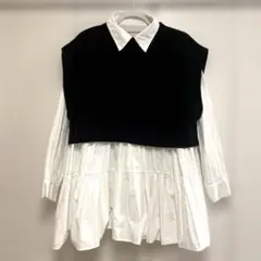 シャツワンピ　ニットベスト付