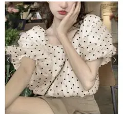 【GRL】ドット柄パフスリーブブラウス